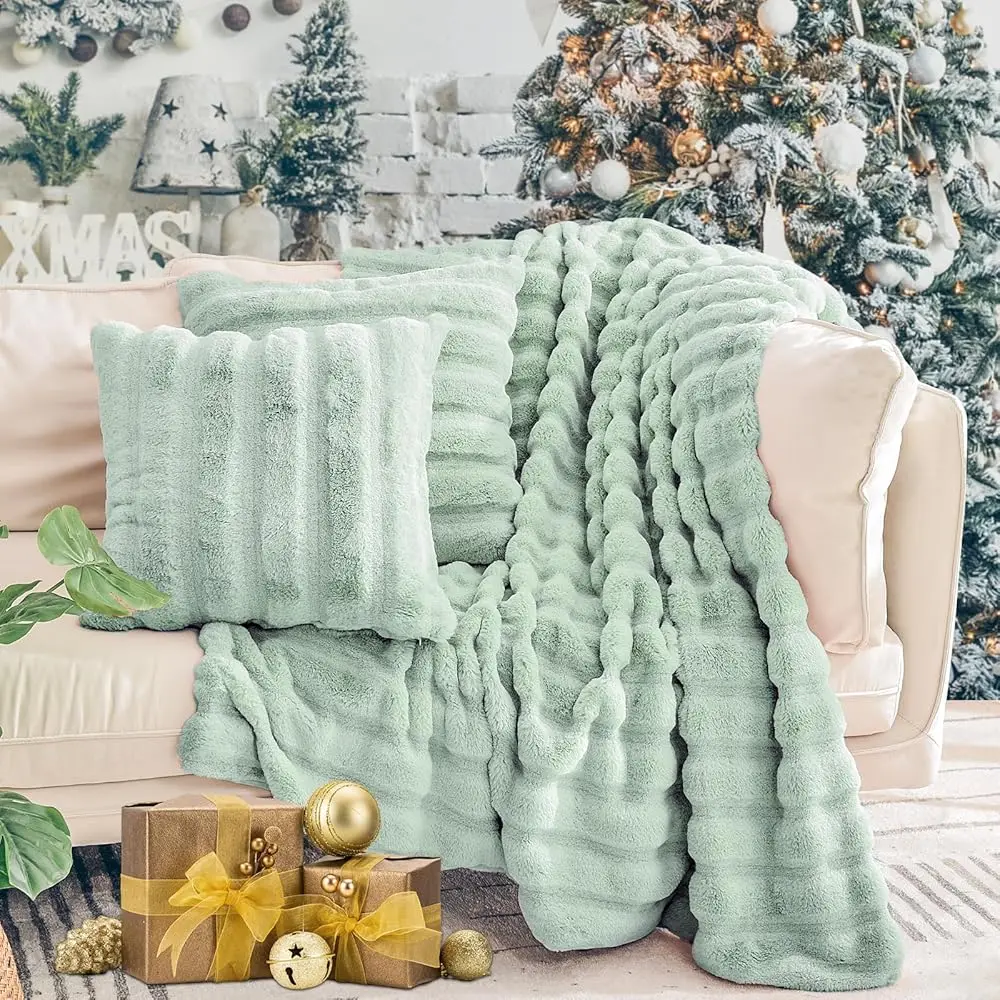 

Plush Throw Blanket Set With 2 Matching Square Pillow Covers, Luxurious & Fuzzy Soft Throw Blankets For Sofa,Chair, Couch,