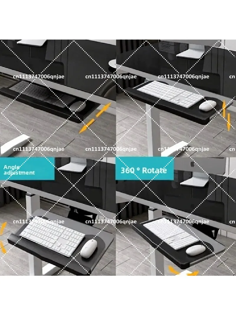 Under Desk Keyboard Tray with 360° Rotation, Ergonomic Adjustable Tilt Holder, Multifunctional Space-Saving Organizer