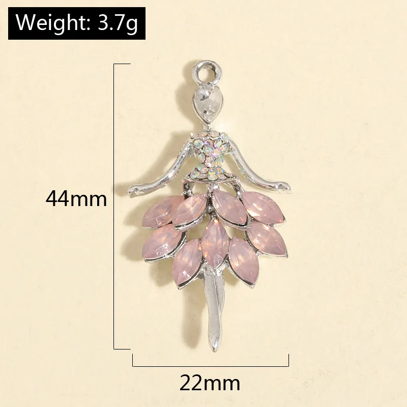 5pcs Silver Color 44x22mm Beautiful Flower Fairy Crystal Charms Enamel Pendant Fit DIY Handmade Jewelry Making Finding Supplies