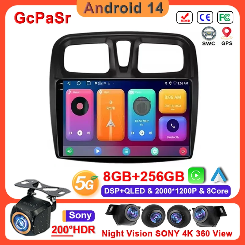 

Android 14 For Renault Logan 2 Sandero 2 2014 -2019 Multimedia Car Radio Player GPS navigation No 2din DVD 5G WIFI BT Head Unit