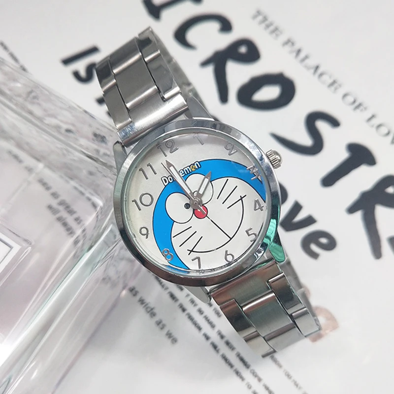 Miniso Anime dibujos animados Doraemon redondo cuarzo niños niñas estudiantes reloj moda correa de acero inoxidable reloj de pulsera regalo de Navidad