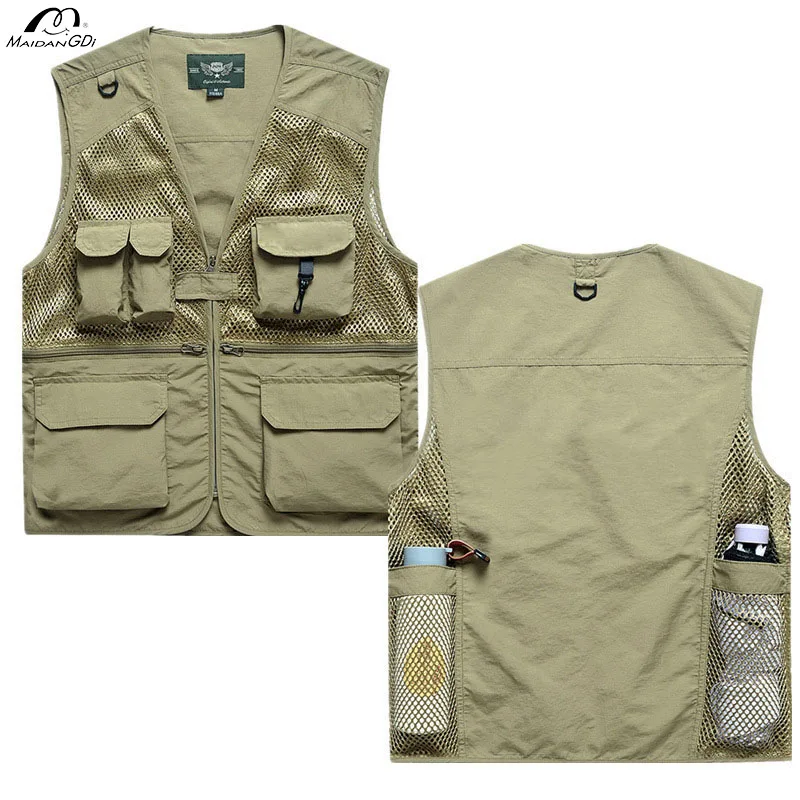 

MaiDangDi V-neck Sleeveless Mens Vest Outdoor Fishing Leisure Multi-functional Jacket Workwear with Mesh Lining for Men Clothing