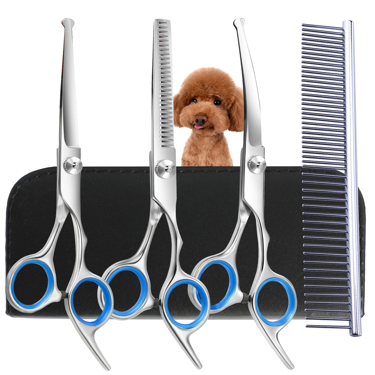 Top-notch, professional set of 4 high-quality stainless steel dog grooming scissors - Durable and reliable tools with superior t