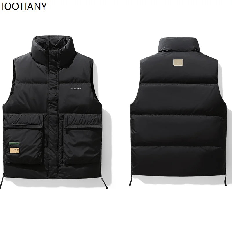 

IOOTIANY Men Autumn Winter Stand-up Collar Solid Color Down Vest Thick Warm Duck Down Top Outdoor Leisure Short Sleeveless Coats