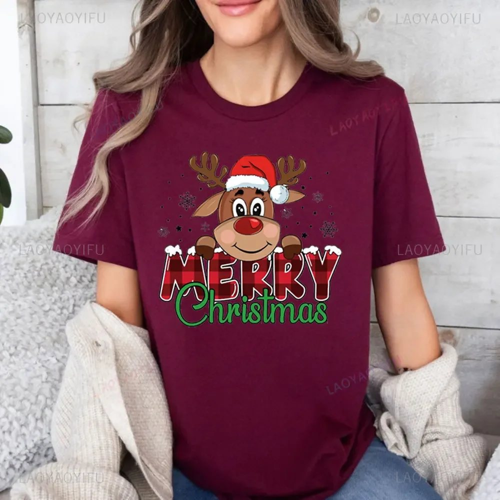 عيد ميلاد سعيد موس الرسومات تي شيرت المرأة عيد الميلاد قمصان مضحك عيد الميلاد بلايز موضة Harajuku Kawaii تي شيرت Y2K الملابس