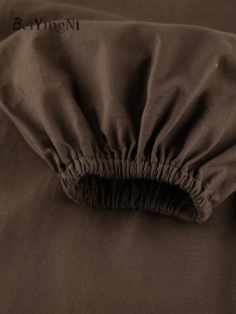 Beiyingni 2025 فستان نسائي قصير على الموضة جديد للربيع والخريف من القطن بدون أكتاف ورقبة مائلة فساتين فضفاضة للسيدات وشاحات فيستدوس