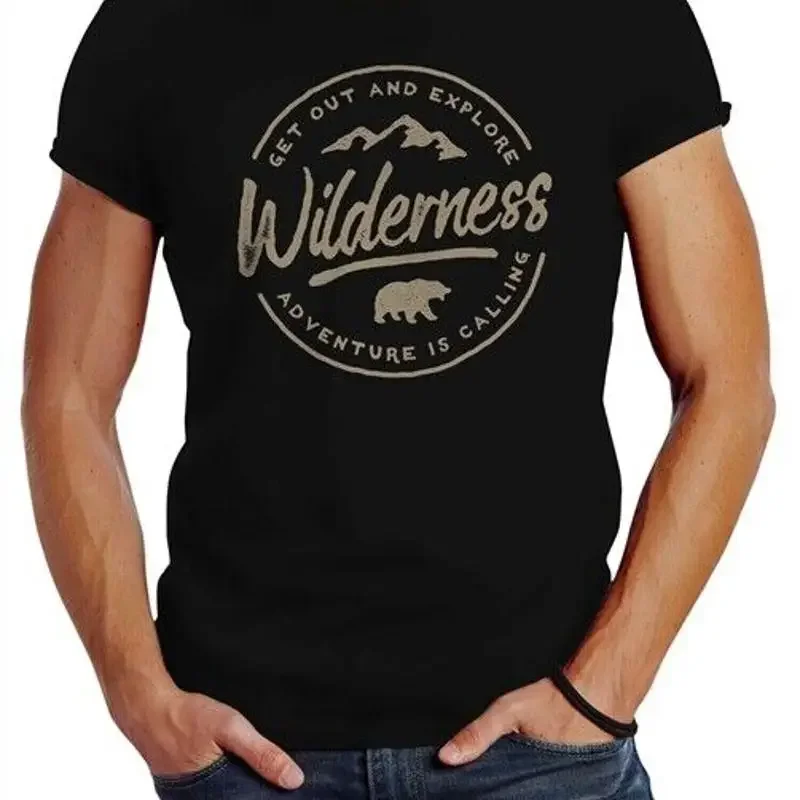 

Небесно ® Мужская футболка с логотипом приключений Mountains Mountain Bear Wilderness