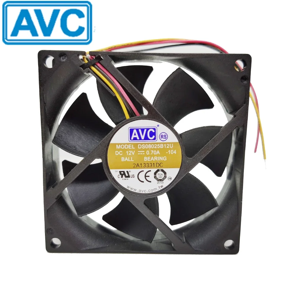 NEW For AVC DS08025B12U 8CM 8025 80x80x25mm DC12V 0.70A 3 wire 2 wire dual ball bearing cooling fan