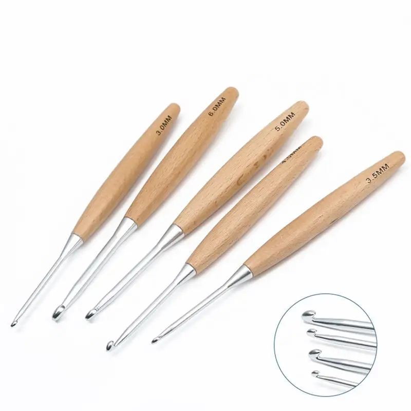 3-12mm Wooden Handle Crochet Hook for Needlework Handmade Crochet for Knitting and Accessories Tool Single Head Wool Crocheting