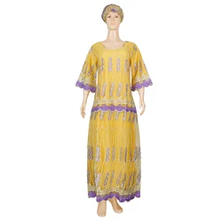 H&D African Dresses for Women Traditional Bazin Riche Embroidery Long Dress Plus Size Dashiki Ankara Robe Clothes Headtie