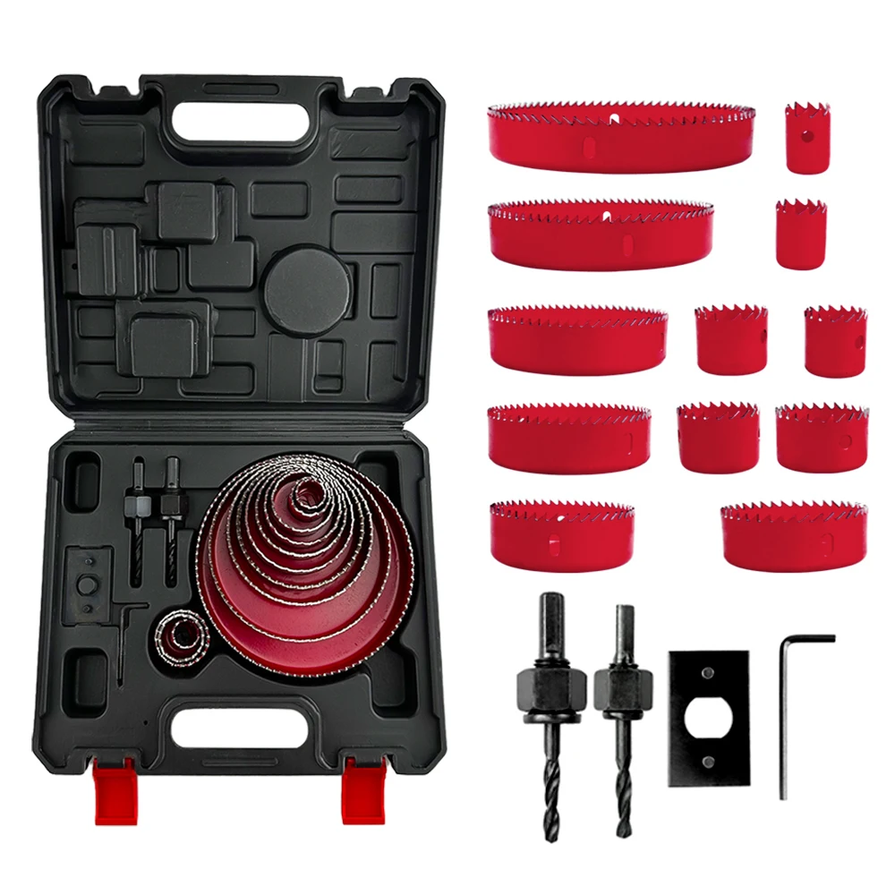 Juego de sierra perforadora de 19-152mm, broca de corona de madera para tablero de yeso, tablero de densidad de plástico PVC, herramientas de carpintería de Metal