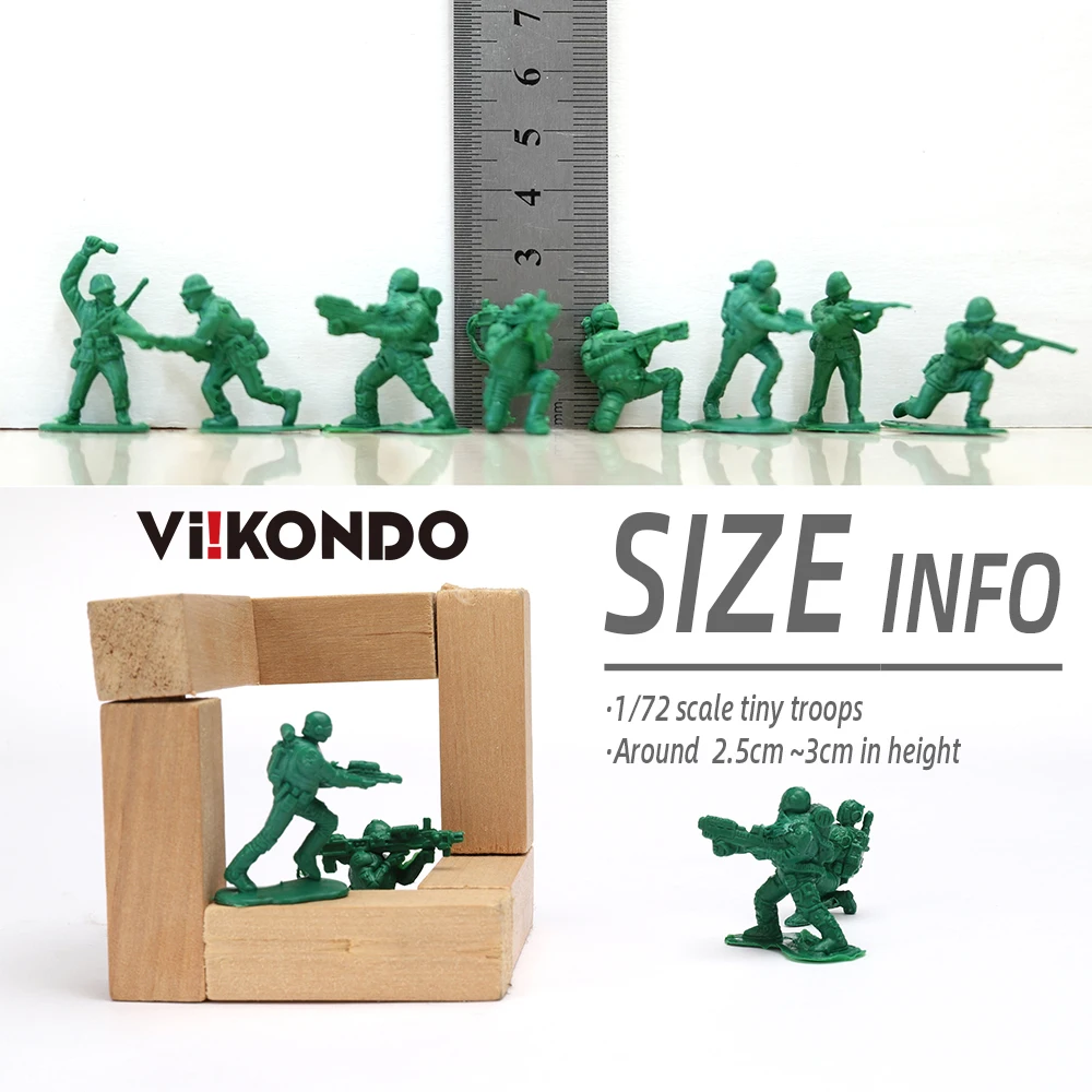 ViiKONDO Army Men Toy Soldier 1/72 Mini Plastic Action Figure pose casuali Green Tiny Troops Fun Tabletop Wargame Diorama 100 pz