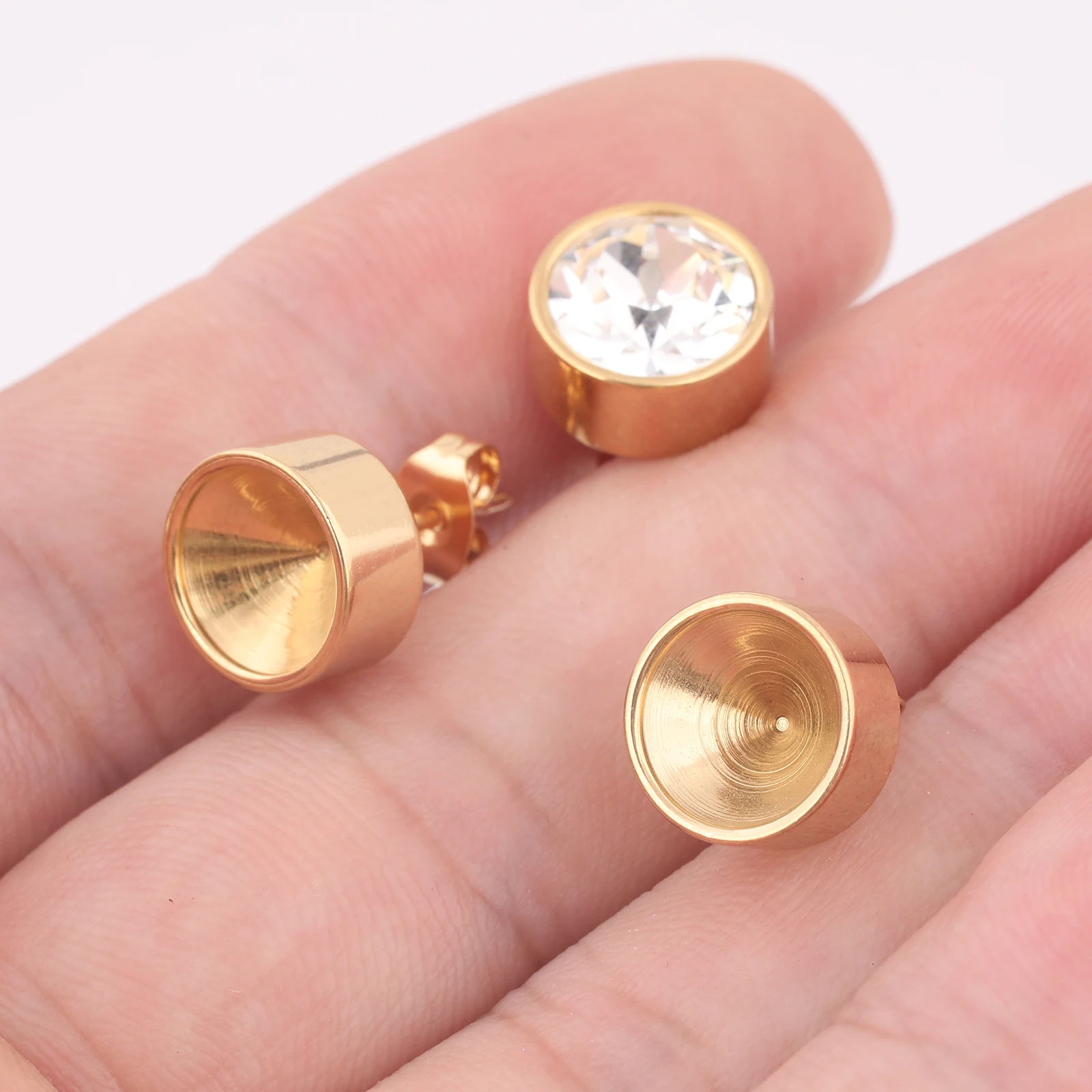10pcs Stainless Steel Gold Plated Post Earring Bezel Setting Blanks Studs For ss39 Gem Stones Diy Jewelry Making Supplies image 6