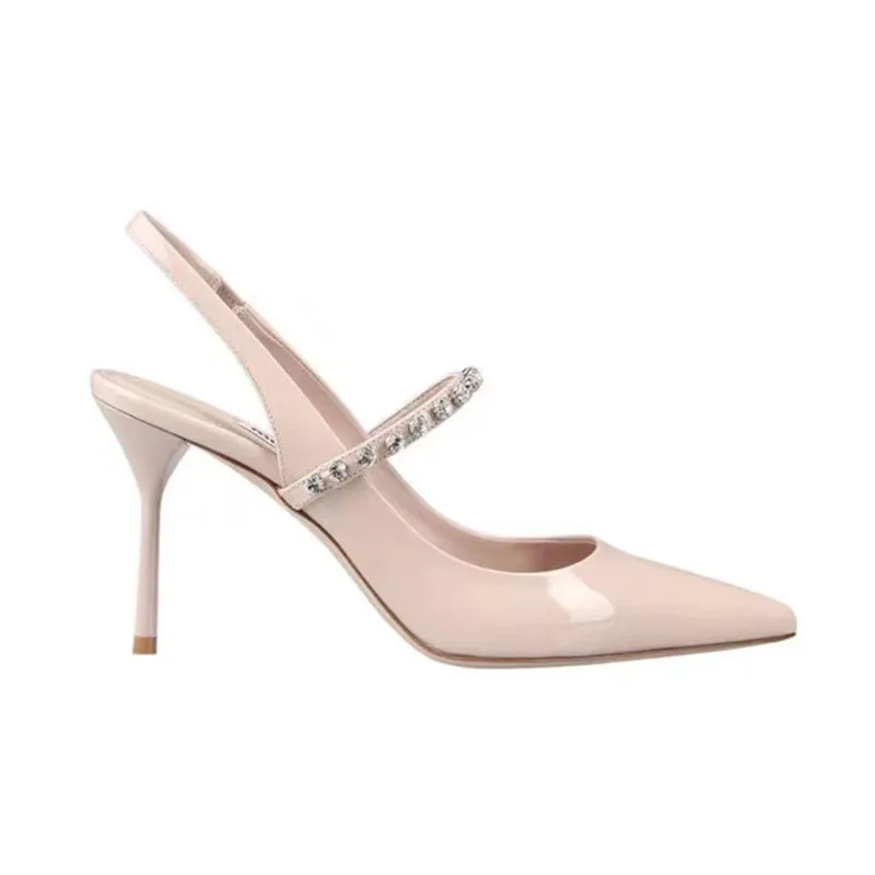 حجم 34 45 المرأة الماس باو رئيس الصنادل 2025 جديد كعب رقيقة وأشار جلد الغنم عالية الكعب أحذية الزفاف النسائية #5