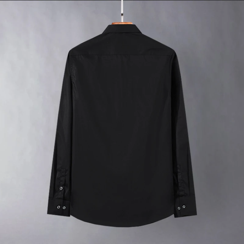 Luxury Silk Swallow Print Shirt Men 2025 Autumn Long Sleeved Slim Casual Business Dress Shirt Vintage Social Party Tuxedo Blouse