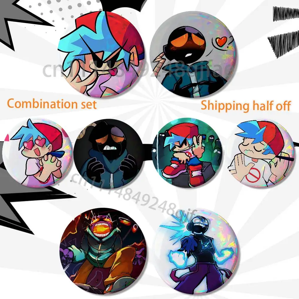 Friday gane FNF Whitmore BF 2 piece set Badges On Backpack Jacket Cartoon Round Brooches Acrylic Button Pins Collection Gifts