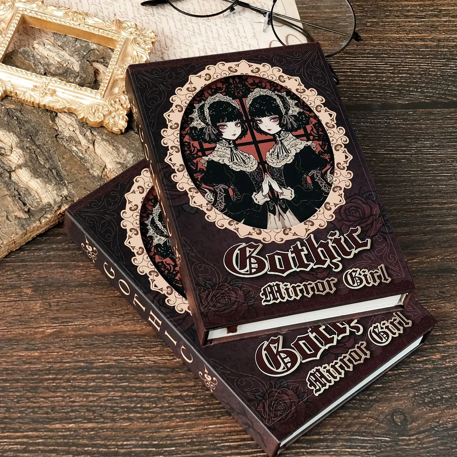 2024 New Dark Red Gothic Girl Series Notebook Portable Three Fold Diary Hot Selling in Foreign Trade