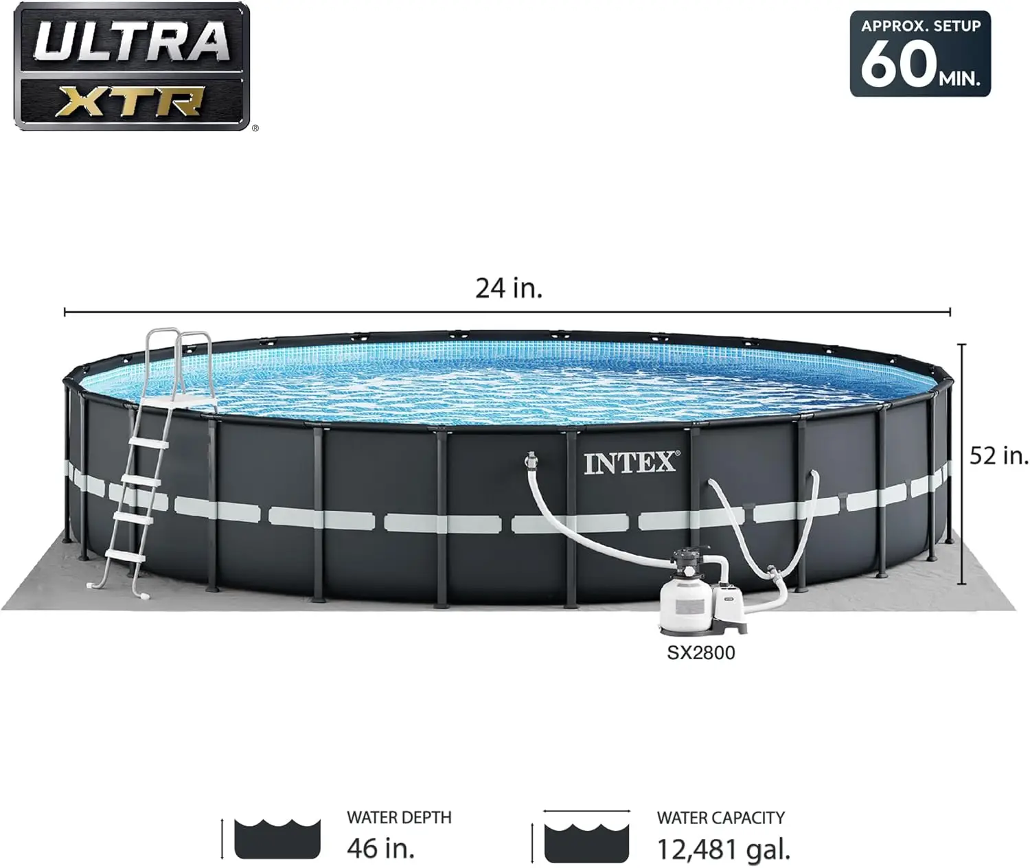 Intex 26339EH Ultra XTR Deluxe Above Ground Swimming Pool Set 24ft X 52in Mega Chill 2 Floating Cooler Two Inflatable Recliner