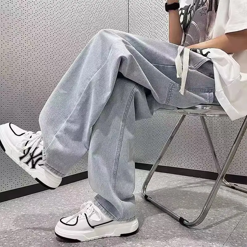 

Голубые мужские джинсы, летние тонкие широкие свободные прямые длинные брюки, модные брендовые универсальные брюки с эластичной резинкой на талии