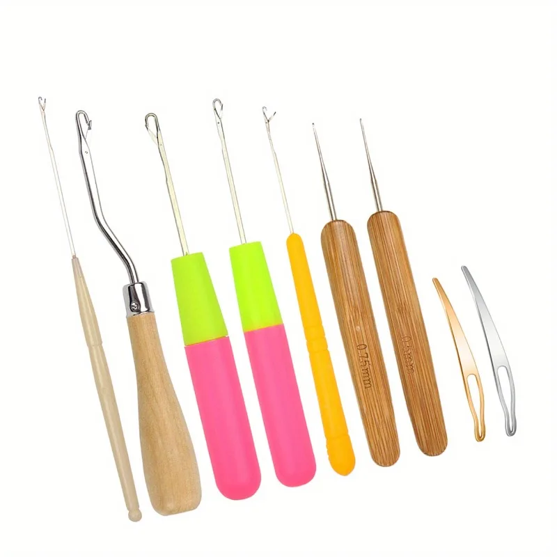 

9Pcs Bent Latch Hook Set Crochet Needle Dreadlocks Tool Knitting Crochet Hooks Hair Extensions Tool for Braiding