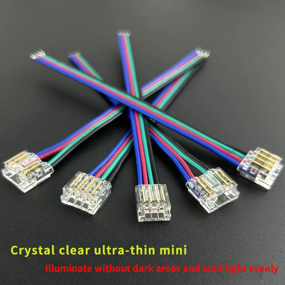 4pinRGB colorful cob strip light solderless connector no dark area connecting wire 8 10mm crystal snap connector 10PCS