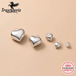 TrustDavis Real 925 Sterling Silver 3D Love Romantic Heart 4 6 8 13 15mm Charm Pendant Handmade DIY Accessories Wholesale DZ20