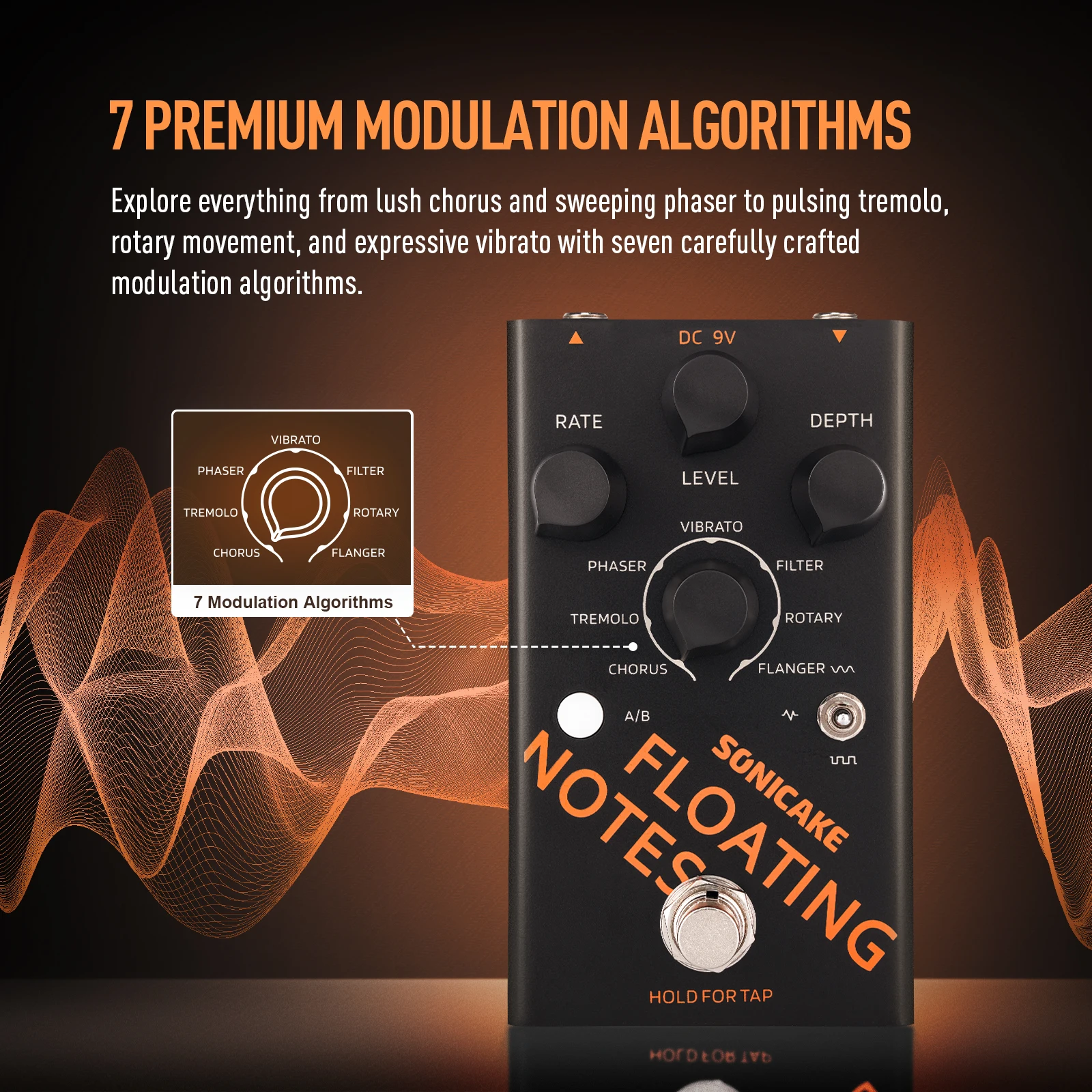 SONICAKE Floating Notes QPP-03 Digital Modulation Guitar Pedal 7 Algorithms A/B Dual Sound Presets Switch Tap Tempo LFO Waveform
