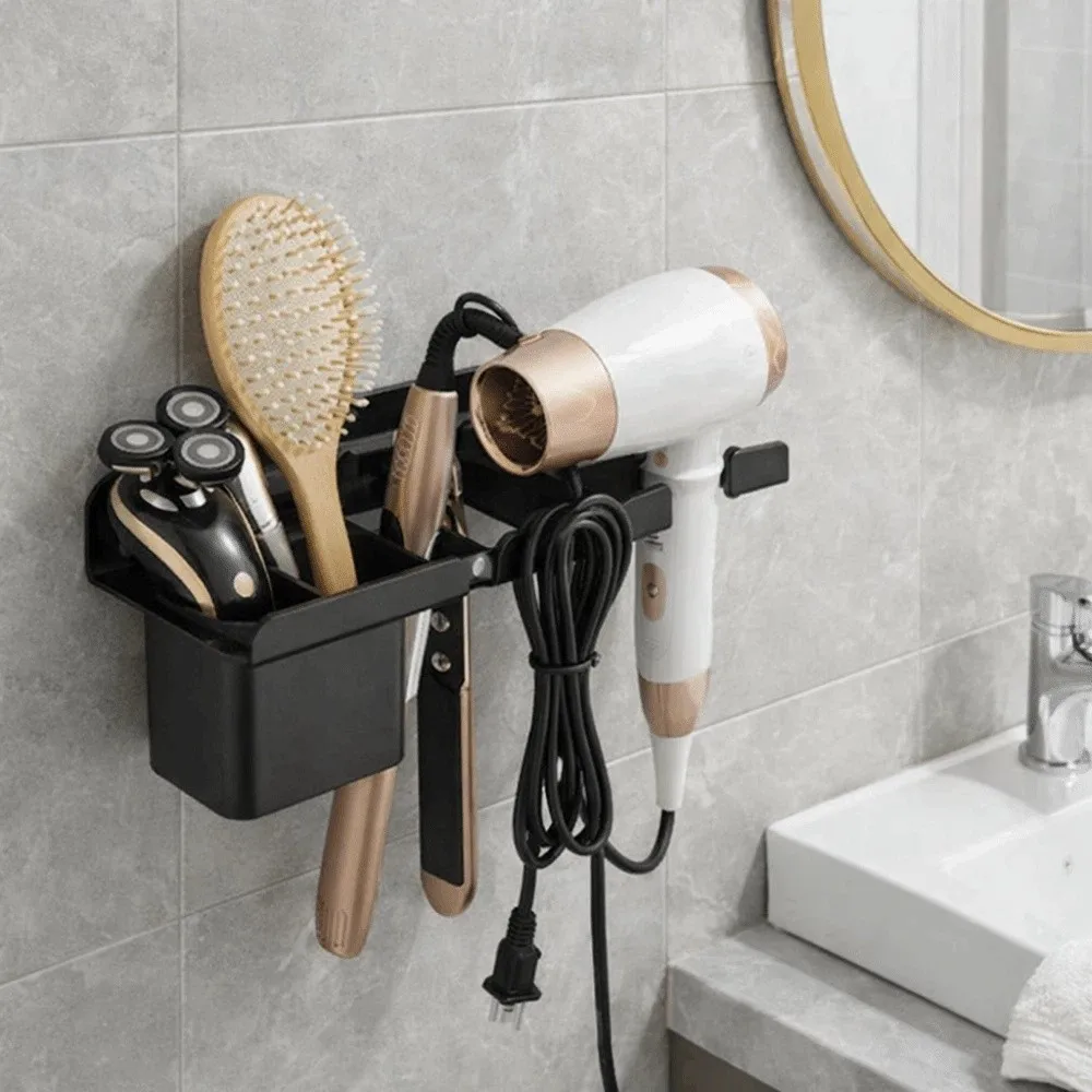 Carbon Steel Hair Dryer Holder Wall Mounted Waterproof Straightener Storage Rack Space Saving Curling Iron Shelf Dormitory - view 3