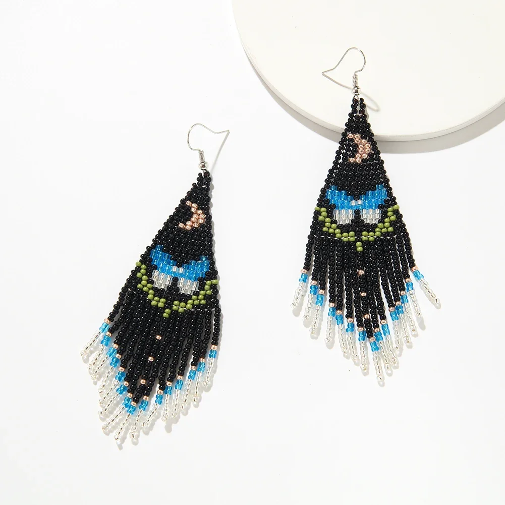 Rice bead earrings  Hand woven  fashion  butterfly  moon  Beading  Simplicity  Bohemia  alloy  ma'am  Fringed earrings