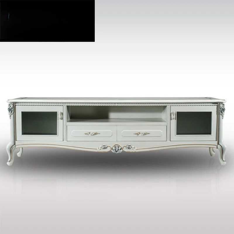 

TV cabinet coffee table combination French full solid wood carving flower floor cabinet white simple small apartment
