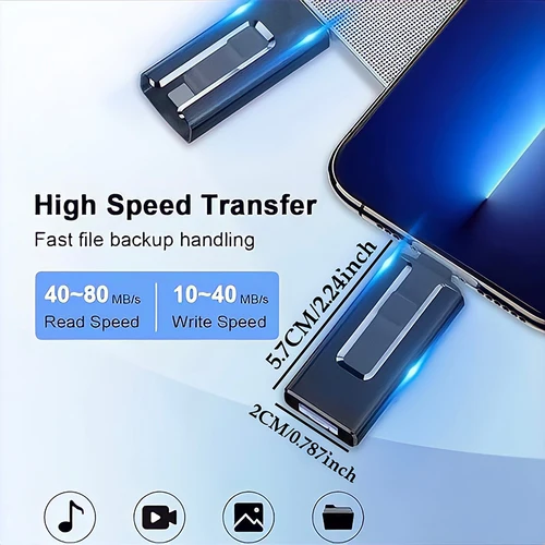 Imagen 2 del producto Unidad Flash USB 3,0 512G 256G 2TB 1TB para iPhone con interfaz 4 en 1 para iPhone unidad colgante tipo micro para Iphone7/8/11/12/13 Ipad