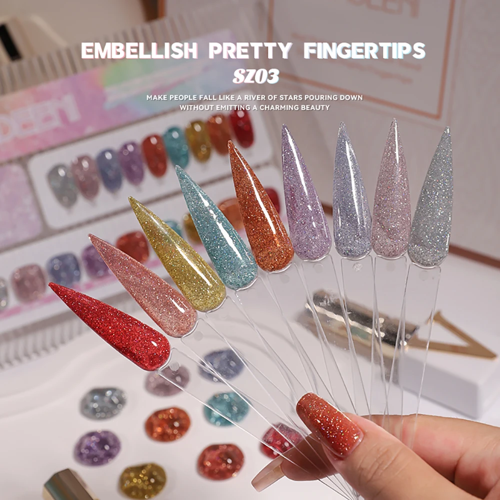 Vendeeni 9 Farben Transluzenter Diamant-Gel-Nagellack Glitzer UV LED Soak-Off Gel-Lack Flash Nail Art Gel-Lack 15ml – Detail 9