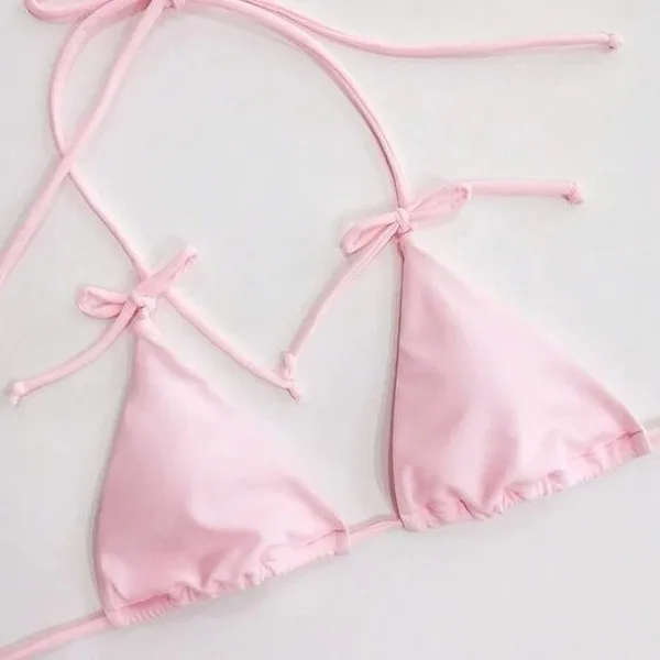 Strój kąpielowy damski seksowny jednolity strój kąpielowy wiązany na szyi sznurowane stringi zestaw bikini sznurkiem kostiumy kąpielowe dwuczęściowy Split Biquini