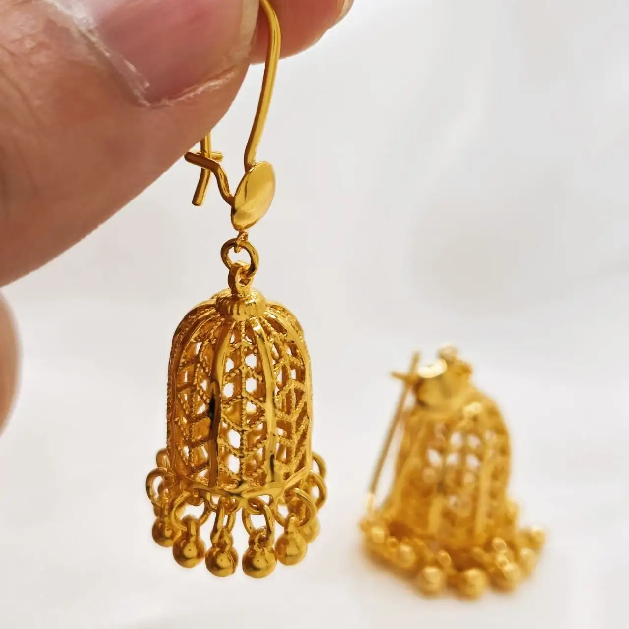 luxury Jhumka Women's Earrings Bollywood 24K Gold Plated Tassel Hollow Bell Earrings Middle Eastern Ramadan Jewelry Accessories