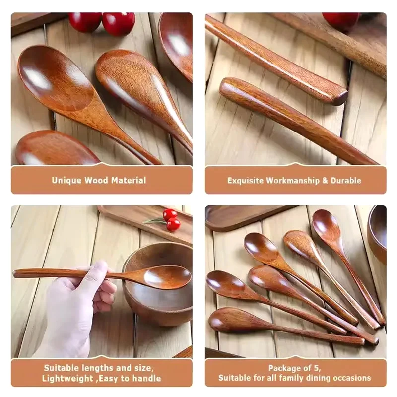 Cucharas de madera con mango largo para servir postre y sopa, cubiertos, utensilios de cocina, cucharas de café, cucharadita, 1 ud., 3 uds.