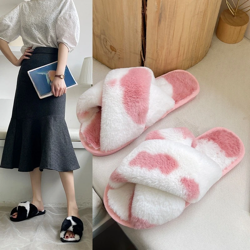 Mixed color Fluffy Women's Slippers Home Flats Luxury Designer Woman Shoes Winter Indoor Fuzzy Fur Slides Warm Elegant Soft Sole