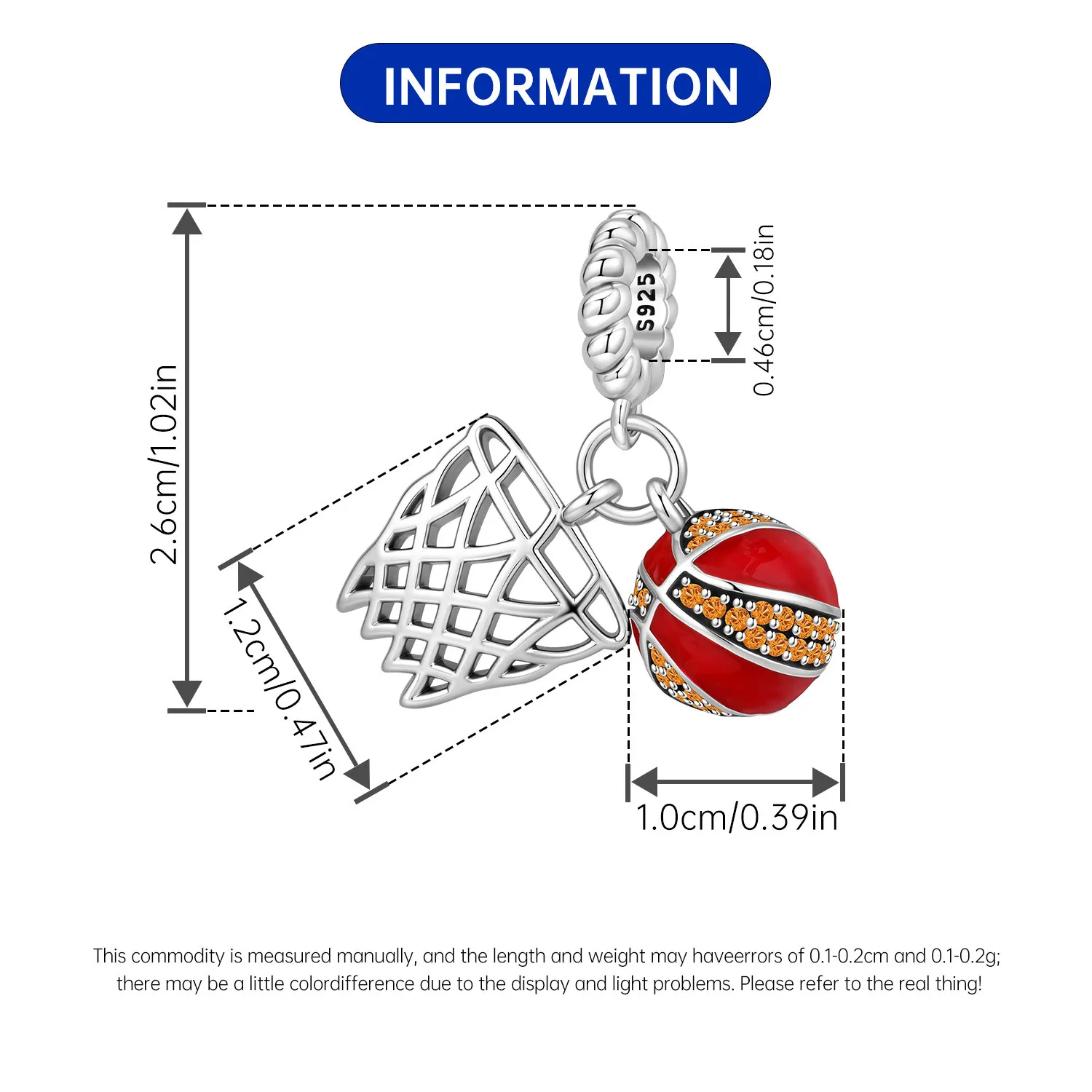 Orstarry 925 Sterling Silber Basketball-Sportperlen Original Anhänger Armband Halskette Charm Schmuck Party DIY Geschenke – Detail 7