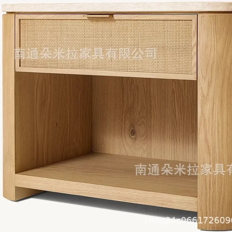 American Solid Wood Bedside Table Luxury Villa Bedroom Nightstand Display Cabinet Storage Locker High End Furniture