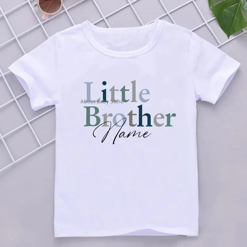 Big Brother Little Sister with Name Kid T-shirt Personalised Boy Girl Matching Outfit Tops Summer Sibling T Shirt Child Clothes