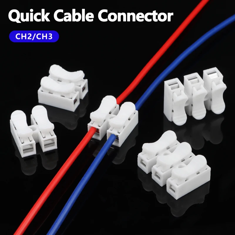 10/20/50pcs CH2/CH3 Push Quick Splice Wire Connector High Pressure Resistant 2pin 3pin 10A 220V White Cable Wiring Terminal