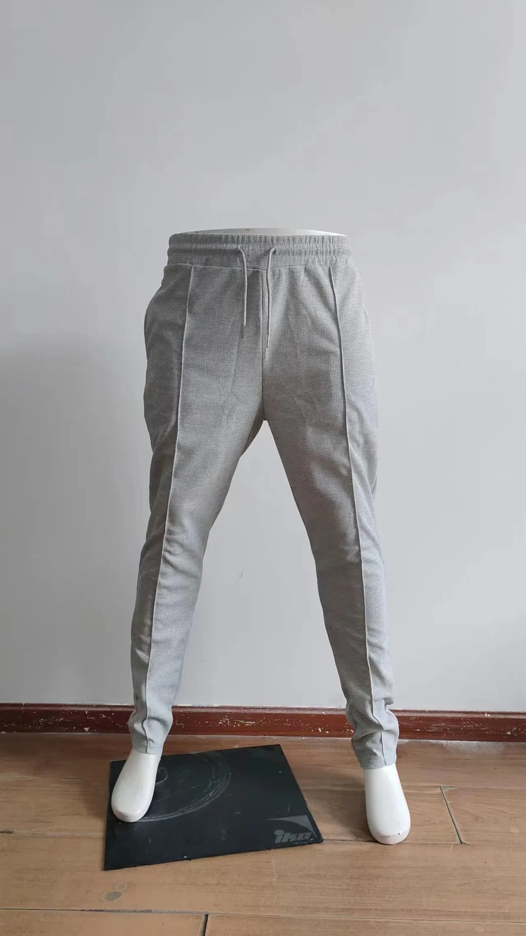 Pantalones deportivos a cuadros con cordón para hombre, Pantalones rectos sueltos informales, pantalones de chándal ajustados elásticos con cordón