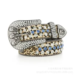 Luxury Rhinestone Women's bb Belt Fashion Skull Drilling Wide Crystal Belt Leopard Matching Colour Gothic Style Waistband