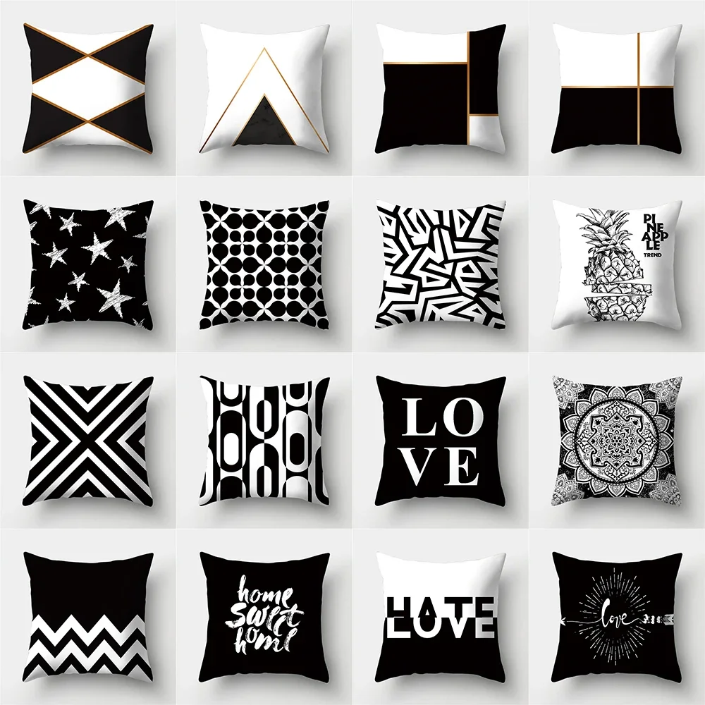 Black and white geometric stripe pattern pillowcase for home living room sofa decoration polyester  45x45cm