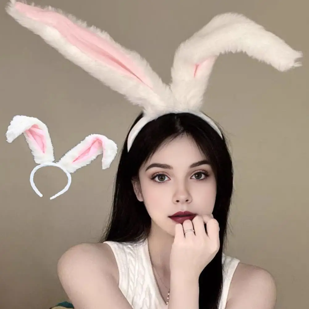 

Plush Rabbit Ears Headband Plush White Bunny Ears Headband for Halloween Cosplay Costume Party Wear Long Rabbit Ear Hair Hoop