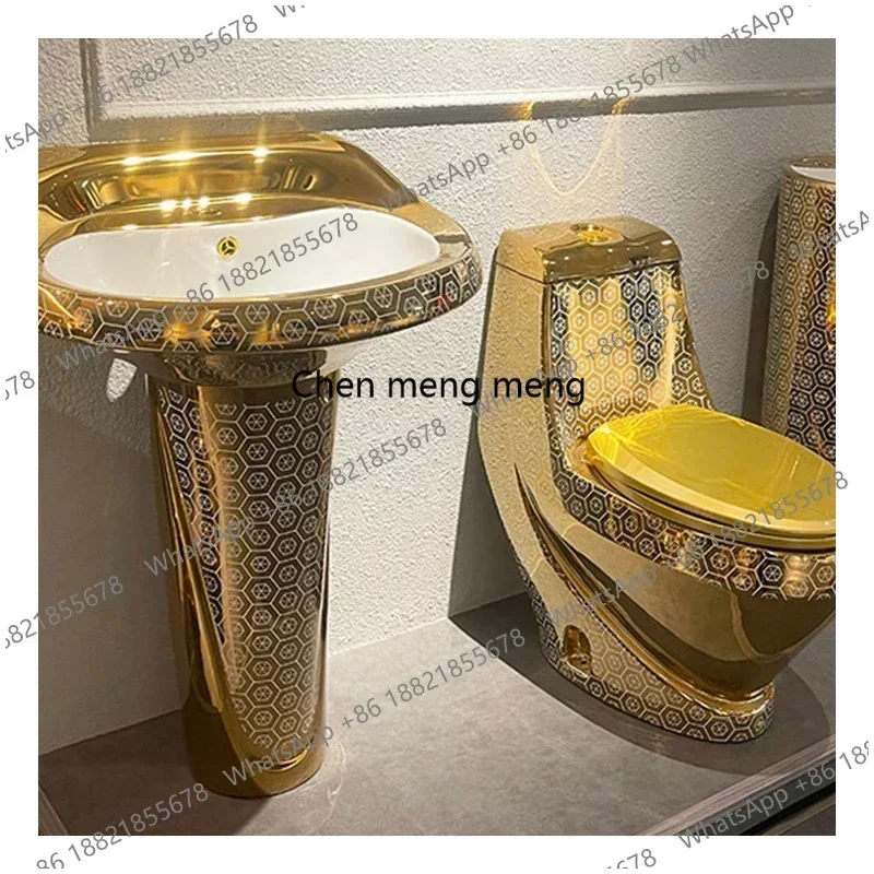 Royal Luxury Electroplated Golden Color Round Sanitary Ware Toilet Bowl Hotel Water Closet One Piece Gold Plated Ceramic Toilet