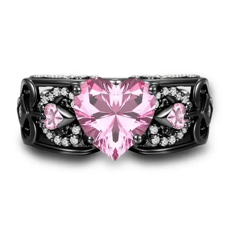 4 colors Angel Wing Ring Heart Shaped AAAAA zircon Party Wedding Band Rings for women men Black Gold Filled Jewelry