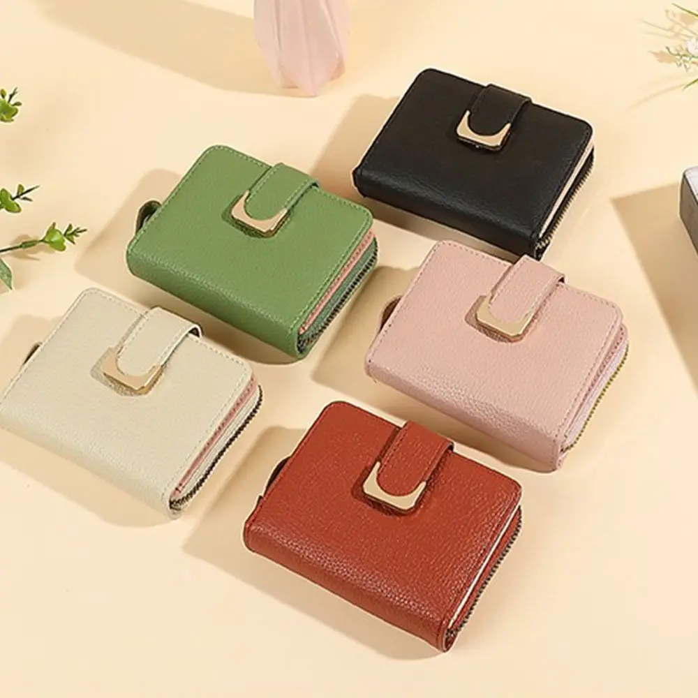 

Portable PU Leather Women Short Wallets Hasp Multi-Cards Female Coin Purse Small Solid Color Slot Card Bag Coin