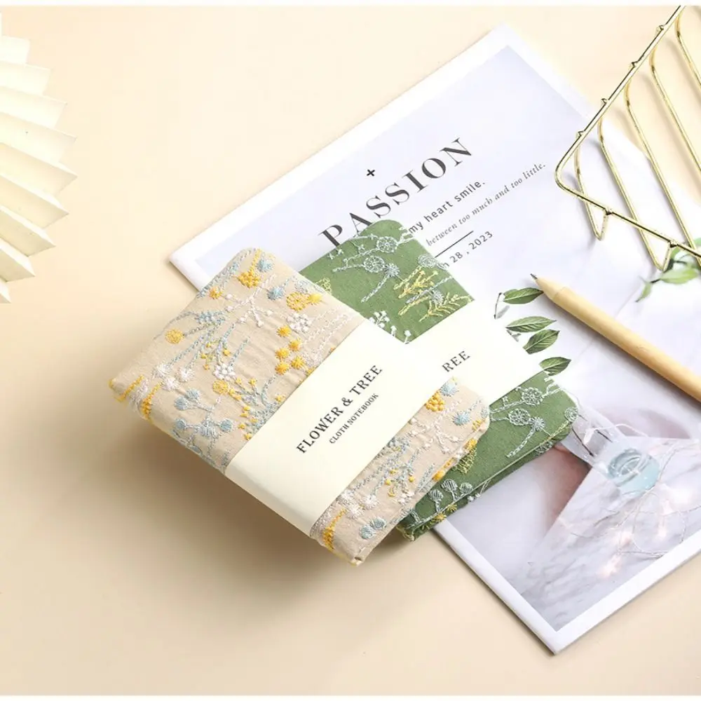 256 Pages Embroidered Pocket Notebook Ultra-Thick Irregular Embroidery Flower A6 Portable Handbook Fabric Cover Multi-Purpose