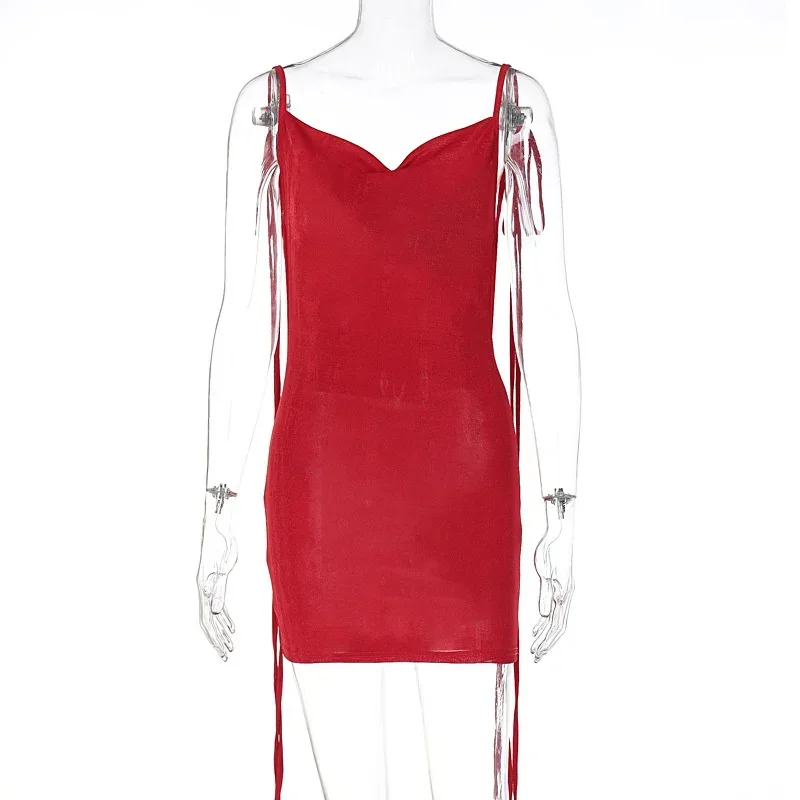 Spaghetti Strap Backless Mini Kleid Für Frauen Robe Sommer Neue Off-schulter Ärmel Bodycon Kurzes Kleid Vestidos