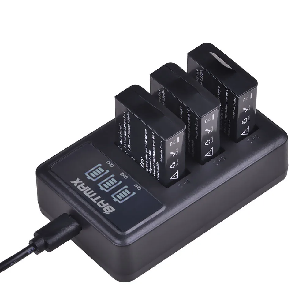 Batmax PG1050 Battery 1180mAh +LED 3Slots Charger for SJCAM sj4000,sj5000 EKEN H9 H9R H3 H3R H8PRO H8R Action Camera